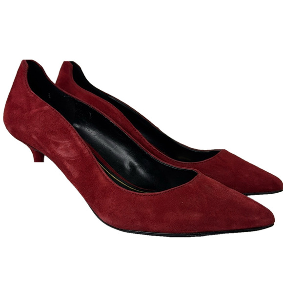 Enzo Angliolini Red Suede Kitten Heels - Picture 1 of 11
